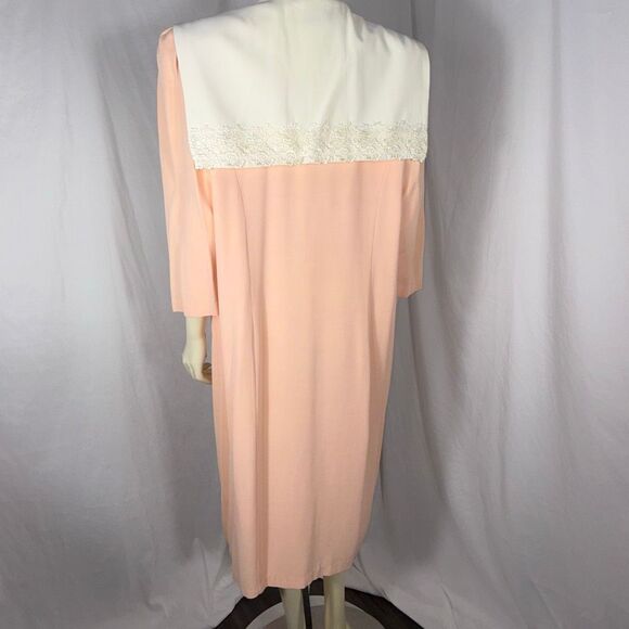 Vintage S.L. Fashions Peach Maxi Dress Size 20 – Statement Collar Lace Trim Full - Picture 8 of 16
